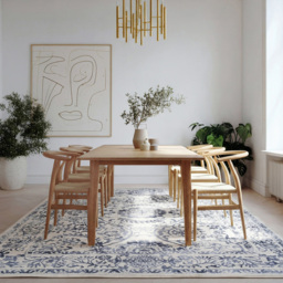 Kukoon Oscar Claudia Flat Vintage Blue Floral Medallion Rug 80 x 150cm - thumbnail 2