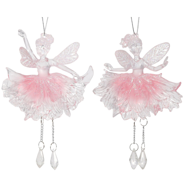 Single Frosted Pink Glitter Fairy Hanging Christmas Decoration in Assorted styles - image 1