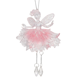 Single Frosted Pink Glitter Fairy Hanging Christmas Decoration in Assorted styles - thumbnail 3