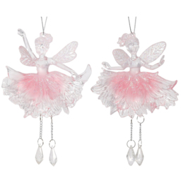 Single Frosted Pink Glitter Fairy Hanging Christmas Decoration in Assorted styles