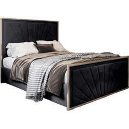 Roxy Single Black Soft Velvet Upholstered Metal Bed Frame with Chevron Headboard - thumbnail 2
