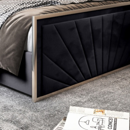 Roxy Single Black Soft Velvet Upholstered Metal Bed Frame with Chevron Headboard - thumbnail 4