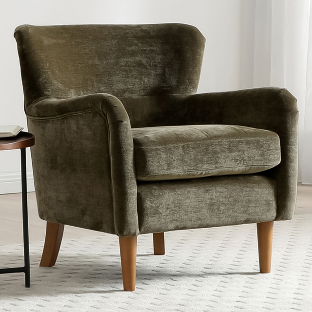 Roberta Olive Chenille Wingback Armchair with Walnut Legs - image 1