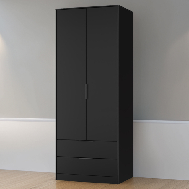Crowndale Hong Kong 2 Door 2 Drawer Matt Black Tall Wardrobe Ready Assembled - image 1