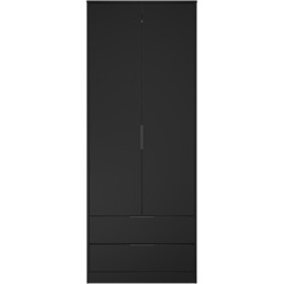 Crowndale Hong Kong 2 Door 2 Drawer Matt Black Tall Wardrobe Ready Assembled - thumbnail 4