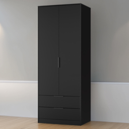 Crowndale Hong Kong 2 Door 2 Drawer Matt Black Tall Wardrobe Ready Assembled - thumbnail 1