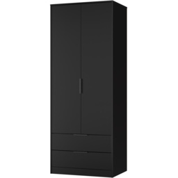 Crowndale Hong Kong 2 Door 2 Drawer Matt Black Tall Wardrobe Ready Assembled - thumbnail 2