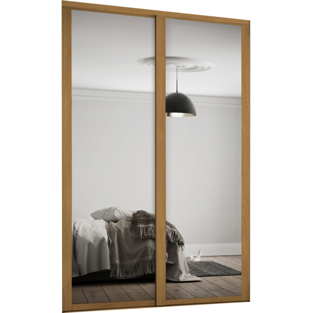 Spacepro Shaker 2 Door Oak Frame Mirror Sliding Wardrobe Kit 1449mm - image 1