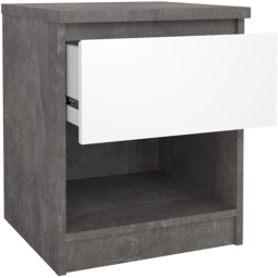 Florence Single Drawer Single Shelf Concrete and White High Gloss Bedside Table - thumbnail 4