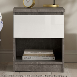Florence Single Drawer Single Shelf Concrete and White High Gloss Bedside Table - thumbnail 1