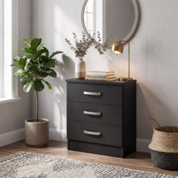 FWStyle Tunis 3 Drawer Matt Black Chest of Drawer - thumbnail 4