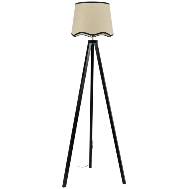 ValueLights Barbro Black Tripod Floor Lamp with Trim Scallop Shade and Bulb - image 1