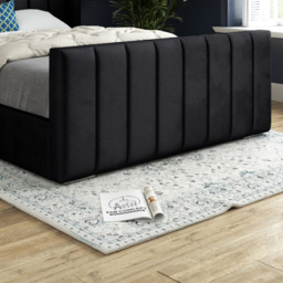 Romano Single Black Soft Velvet Upholstered Bed Frame with Straight Winged Headboard - thumbnail 4