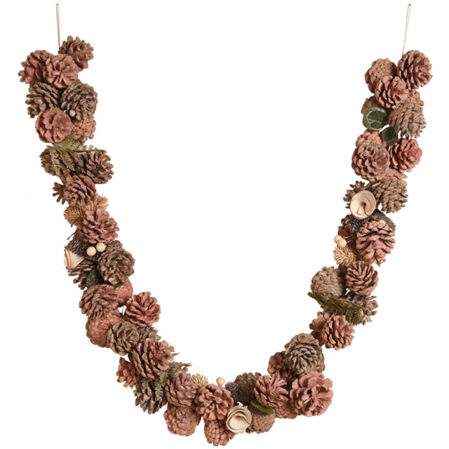 The Seasonal Gift Co. Blush Pink Foliage Garland with Rose Gold Pinecones 120cm - image 1