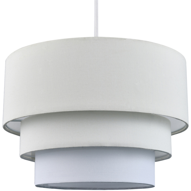 Happy Homewares Round Triple Tier Cream and White Fabric Ceiling Pendant Shade - image 1