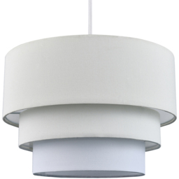 Happy Homewares Round Triple Tier Cream and White Fabric Ceiling Pendant Shade