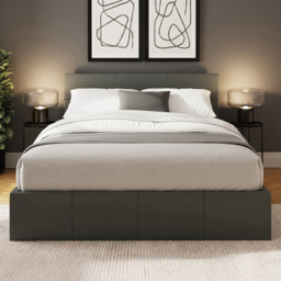 GFW Grey King Size Faux Leather End Lift Ottoman Bed with Memory Pocket Spring Mattress - thumbnail 1