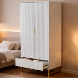 Langham 2 Door Single Drawer Ridged Fluted Wardrobe - thumbnail 1