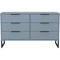 Crowndale Fluted 6 Drawer Denim Blue Wide Chest of Drawers Ready Assembled - thumbnail 2