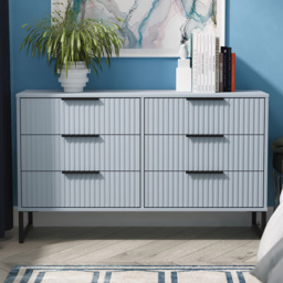 Crowndale Fluted 6 Drawer Denim Blue Wide Chest of Drawers Ready Assembled - thumbnail 1