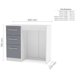 Lynx 3 Drawer White Dressing Table - thumbnail 4