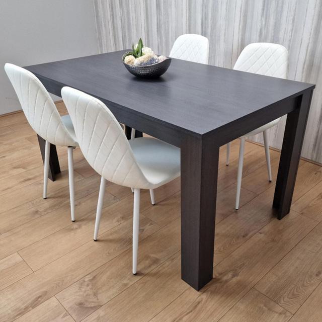 Kosy Koala 4 Seater Faux Leather Gem Pattern Dining Set Dark Grey and White - image 1