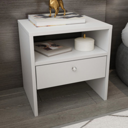 Decorotika Nova White Single Drawer Single Shelf Bedside Table - thumbnail 1