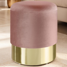 tectake Sarina Rose Velvet Look Padded Round Stool with Storage