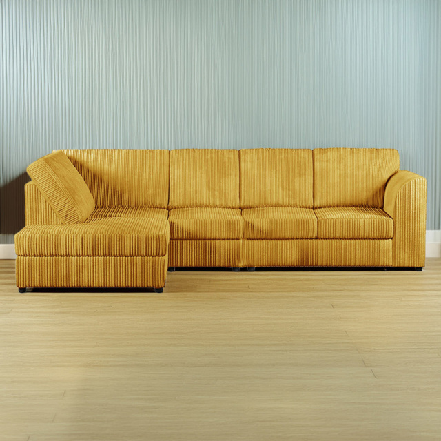 Luxor 5 Seater Mustard Jumbo Cord Left Hand L Shaped Corner Sofa with Full Back - image 1