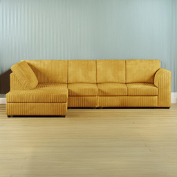 Luxor 5 Seater Mustard Jumbo Cord Left Hand L Shaped Corner Sofa with Full Back - thumbnail 1