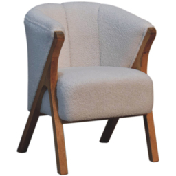 Artisan Furniture White Boucle Upholstered Solid Wood Minimalistic Accent Chair - thumbnail 3