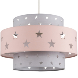 ValueLights Weaver Dusky Pink and Dark Grey 2-Tier Star Cut-Out Ceiling Lamp Shade