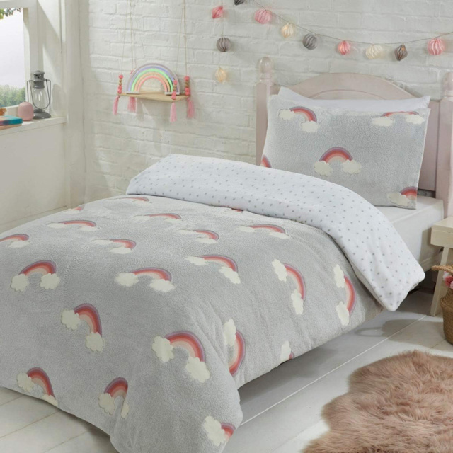 Smart Living Double Fleece Glow in the Dark Rainbow Duvet Set - image 1