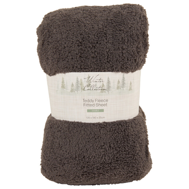 Teddy Fleece Fitted Sheet Charcoal Db - Charcoal / Double - image 1