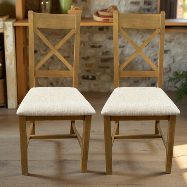 Home Source Copenhagen Beige Wool Solid Oak High Cross Back Dining Chair Set of 2 - image 1