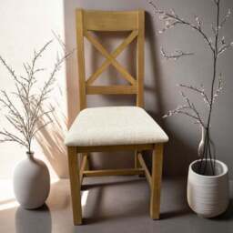 Home Source Copenhagen Beige Wool Solid Oak High Cross Back Dining Chair Set of 2 - thumbnail 2