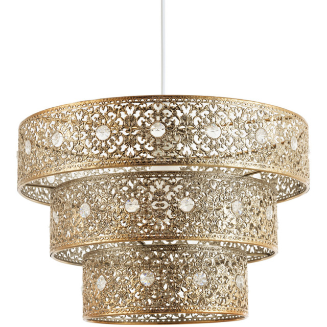 Happy Homewares Moroccan Style Triple Tier Polished Gold Acrylic Gem Pendant Shade - image 1