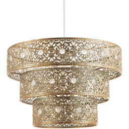 Happy Homewares Moroccan Style Triple Tier Polished Gold Acrylic Gem Pendant Shade