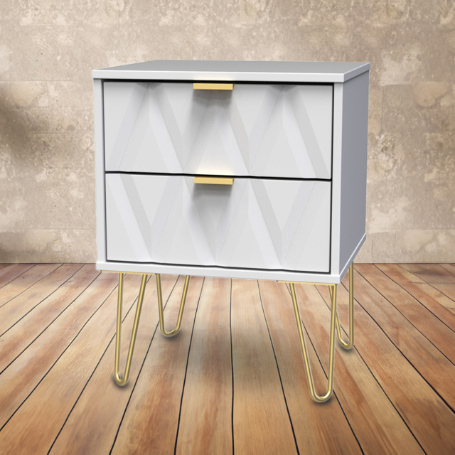 Crowndale Diamond 2 Drawer Matt White Bedside Table - image 1
