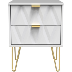 Crowndale Diamond 2 Drawer Matt White Bedside Table - thumbnail 3
