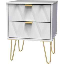 Crowndale Diamond 2 Drawer Matt White Bedside Table - thumbnail 2