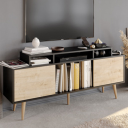 Decorotika Char Black and Oak 2 Door 9 Shelf TV Unit