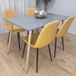 Kosy Koala 4 Seater Faux Leather Dining Set Dark Grey and Mustard