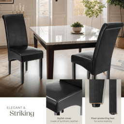 tectake Black Faux Leather Ergonomic Padded Dining Chair Set of 4 - thumbnail 4