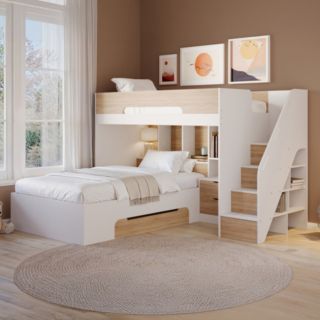 Flair Greyson Oak Staircase Triple Bunk Bed with Storage - image 1