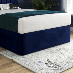 Marcelo Blue King Size Velvet Upholstered Divan Bed Frame with Linear Headboard - thumbnail 4