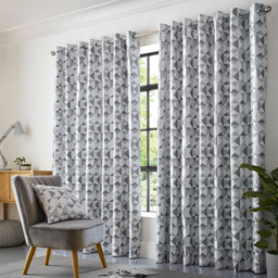 Alan Symonds Scandi Jacquard Lined Ring Top Eyelet Curtains Silver and Grey 228 x 228cm
