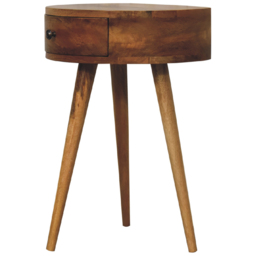 Artisan Furniture Oak-ish Single Drawer Solid Wood Mini Circular Shape Bedside Table - thumbnail 3