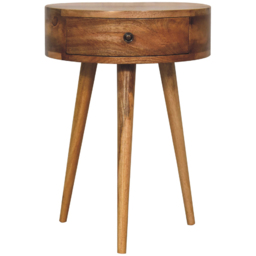 Artisan Furniture Oak-ish Single Drawer Solid Wood Mini Circular Shape Bedside Table - thumbnail 2