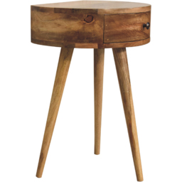 Artisan Furniture Oak-ish Single Drawer Solid Wood Mini Circular Shape Bedside Table - thumbnail 4